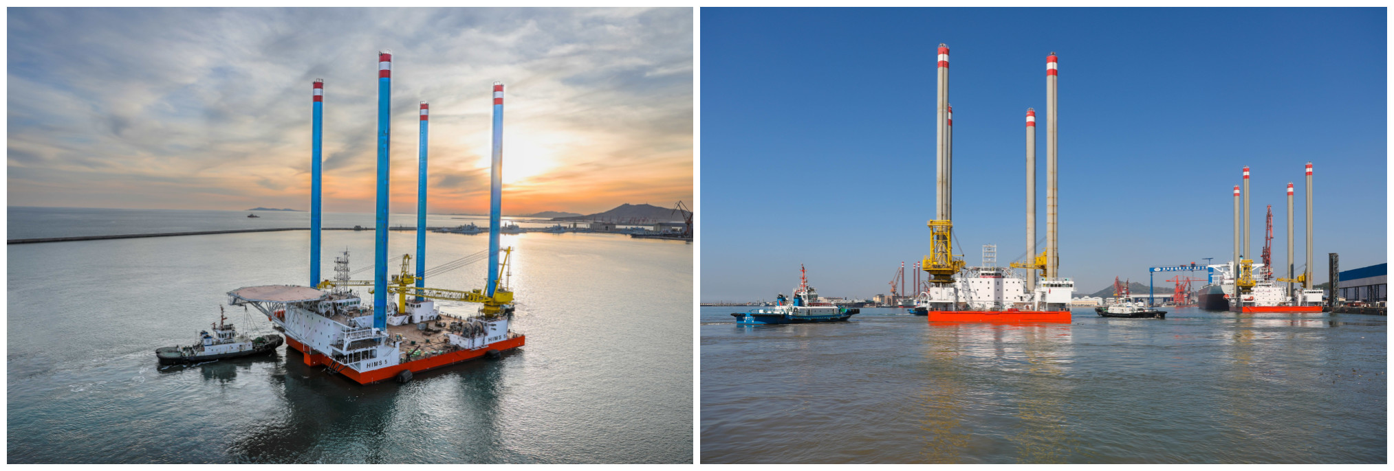 渤船重工建造的華科1號(hào)、2號(hào)自升助航式作業(yè)平臺(tái)命名交工